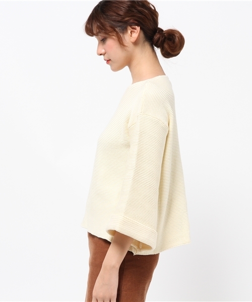 CIAOPANIC（チャオパニック）の「【Ciaopanic】　ガーター編みBigスリーブP/O（ニット/セーター・レディース・グレー/カーキ/オフホワイト/オレンジ・FREE）」の6枚目の写真