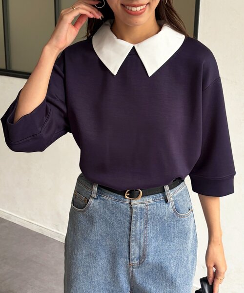 Chez toi(シェトワ)の「襟付きプルオーバー(Tシャツ/カットソー・レディース・オレンジ/ネイビー・FREE)」の3枚目の写真