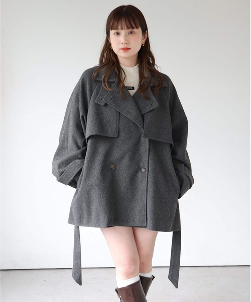 tiptop(ティップトップ)の「ウールライクミドル丈トレンチコート(トレンチコート・レディース・ブラック/チャコールグレー/グレー系その他・FREE)」の20枚目の写真