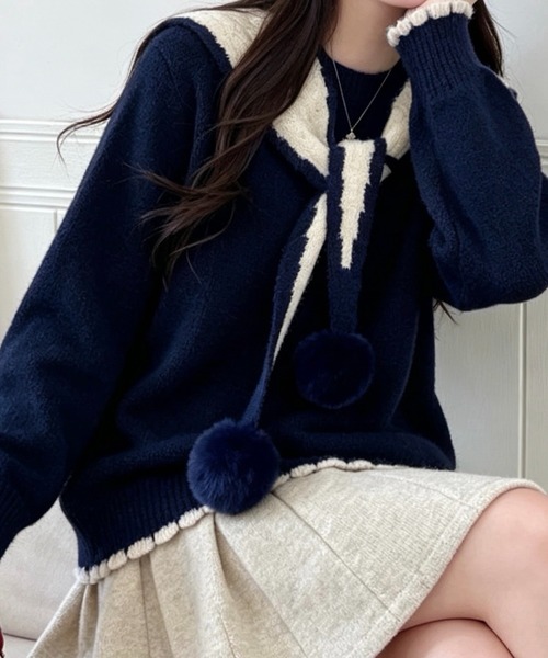 SHOUYO(ショウヨウ)の「可愛いニットセータープルオーバー(ニット/セーター・レディース・グレー/レッド/ブルー/ベージュ・M)」の15枚目の写真