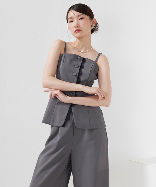 Kana(カナ)の「フリンジレースペプラムセットアップ パーティー 結婚式 お呼ばれ オケージョン(パンツドレス・レディース・チャコールグレー/ブラウン/ブラック・M)」の2枚目の写真