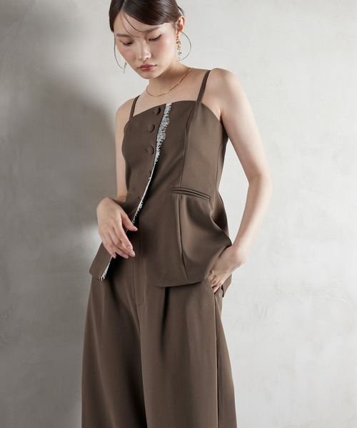 Kana(カナ)の「フリンジレースペプラムセットアップ パーティー 結婚式 お呼ばれ オケージョン(パンツドレス・レディース・チャコールグレー/ブラウン/ブラック・M)」の19枚目の写真