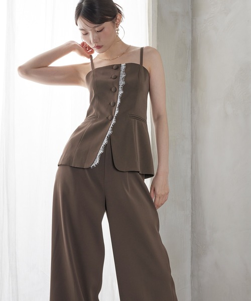 Kana(カナ)の「フリンジレースペプラムセットアップ パーティー 結婚式 お呼ばれ オケージョン(パンツドレス・レディース・チャコールグレー/ブラウン/ブラック・M)」の21枚目の写真