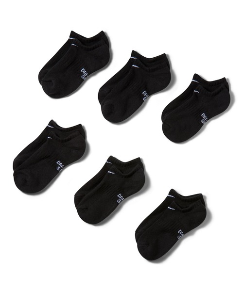 NIKE(ナイキ)の「ナイキ パフォーマンス クッションド ノーショウ キッズ トレーニングソックス (6足) / Nike Everyday Kids' Cushioned No-Show Socks (6 Pairs) SX6911-010 Black(ソックス/靴下・キッズ・ブラック・21-23)」の1枚目の写真