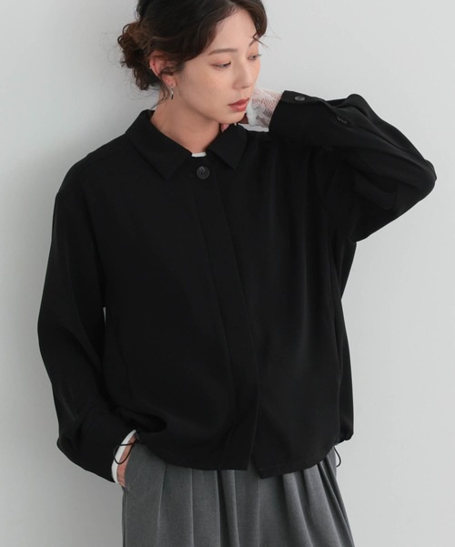 for/c(フォーシー)の「落ち感シャツブルゾン【サスティナブル】(ブルゾン・レディース・ブラック/ダークブラウン・L/M)」の4枚目の写真