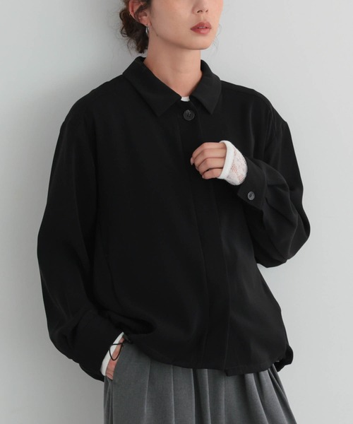 for/c(フォーシー)の「落ち感シャツブルゾン【サスティナブル】(ブルゾン・レディース・ブラック/ダークブラウン・L/M)」の5枚目の写真