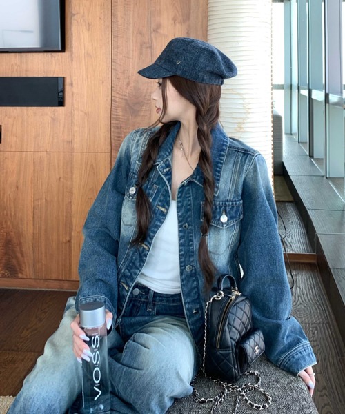 FLINEA(フリネア)の「デニム長袖ジャケット&ワイドパンツセットアップ(セットアップ・レディース・ブルー・S/M/L/XL)」の5枚目の写真