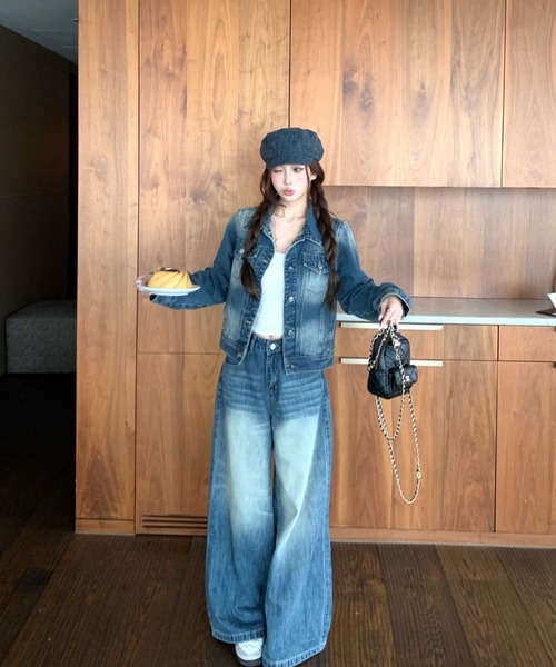 FLINEA(フリネア)の「デニム長袖ジャケット&ワイドパンツセットアップ(セットアップ・レディース・ブルー・S/M/L/XL)」の14枚目の写真