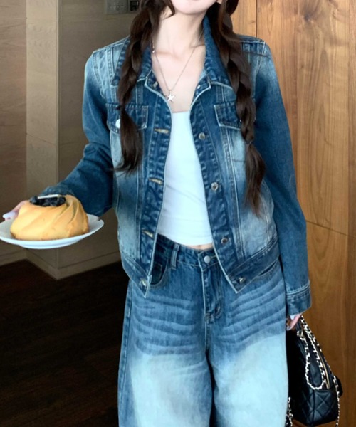 FLINEA(フリネア)の「デニム長袖ジャケット&ワイドパンツセットアップ(セットアップ・レディース・ブルー・S/M/L/XL)」の8枚目の写真
