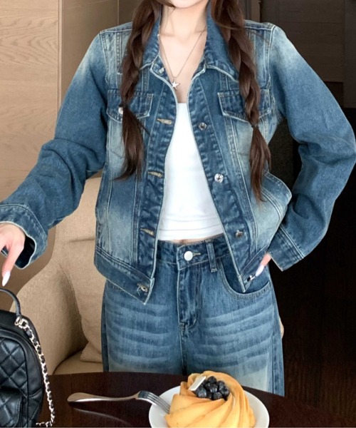 FLINEA(フリネア)の「デニム長袖ジャケット&ワイドパンツセットアップ(セットアップ・レディース・ブルー・S/M/L/XL)」の7枚目の写真