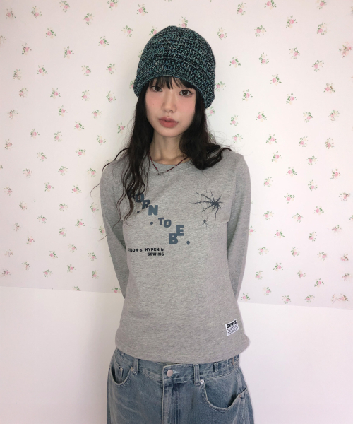 SEW-B（ソービー）の「セミクロップド born to 長袖Tシャツ [グレーメランジ]（Tシャツ/カットソー・レディース・その他・FREE）」の2枚目の写真
