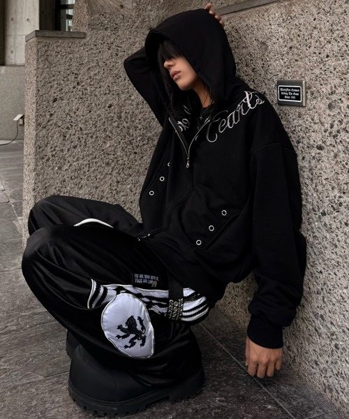 Never mind the XU】SCRIPT EYELET ZIP HOODIE / 【ネバーマインド ザ