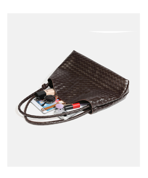 LA MODE MAQI（ラモードマキ）の「マグネティックウィービングチェックトートバッグヴィンテージソフトレザーショルダーバッグ（ショルダーバッグ・レディース・ブラック/ブラウン・FREE）」の5枚目の写真