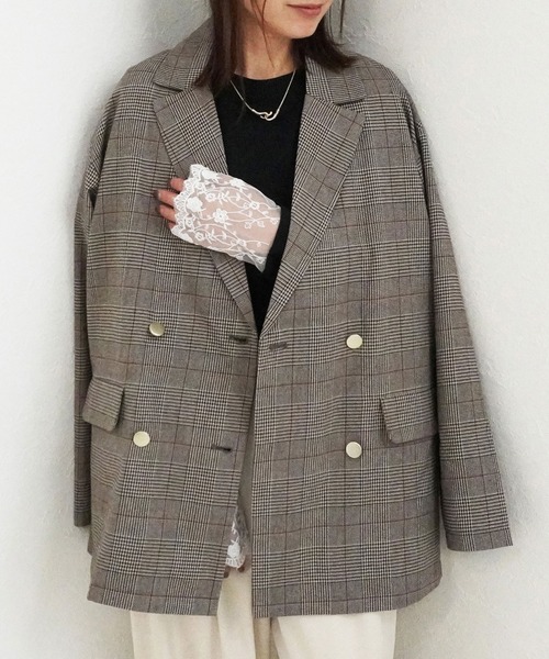 SELECT LEVERY(セレクトリベリー)の「先染めチェックテーラードジャケット(テーラードジャケット・レディース・ブラウン/ブラウン系その他・MEDIUM)」の2枚目の写真