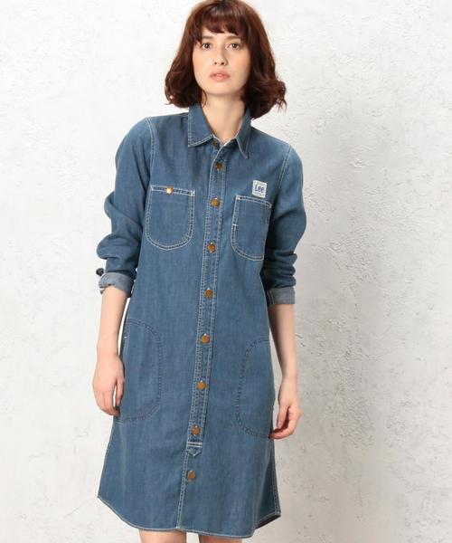 Lee（リー）の「[別注]CB LEE（リー）×GLR WORK ワンピース◆（シャツワンピース・レディース・オリーブ/ネイビー・MEDIUM/SMALL）」の2枚目の写真