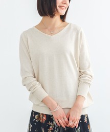 『ゆるやかVネックシンプル綿ニット』