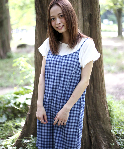 Denime（ドゥニーム）の「インディゴチェックキャミワンピース（ワンピース・レディース・ライトインディゴブルー/インディゴブルー・FREE）」の6枚目の写真