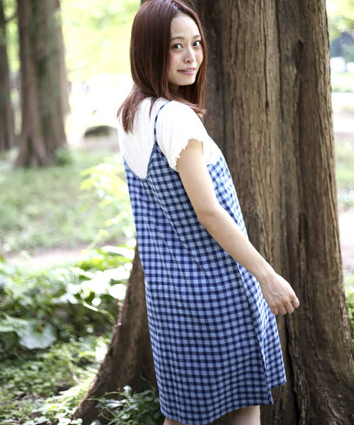 Denime（ドゥニーム）の「インディゴチェックキャミワンピース（ワンピース・レディース・ライトインディゴブルー/インディゴブルー・FREE）」の7枚目の写真