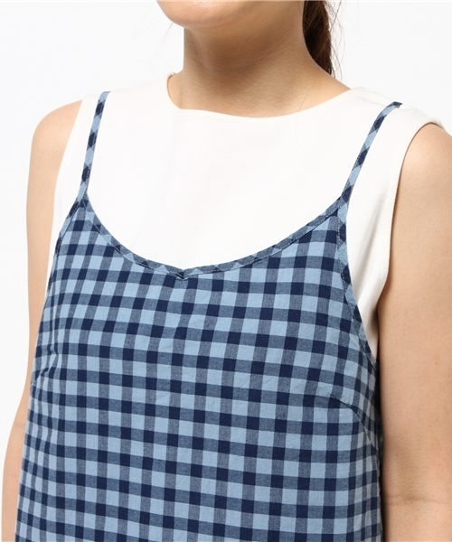 Denime（ドゥニーム）の「インディゴチェックキャミワンピース（ワンピース・レディース・ライトインディゴブルー/インディゴブルー・FREE）」の8枚目の写真