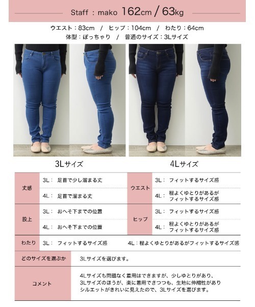 Re:EDIT（リエディ）の「[累計販売枚数12万枚突破！][大きい/小さいサイズ有]裏起毛ストレッチスキニーデニムパンツ（デニムパンツ・レディース・グレー/ブルー/ダークネイビー/ダークブルー/ネイビー/ブラック・XX-LARGE/MEDIUM/LARGE/X-LARGE/SMALL/XXX-LARGE/X-SMALL）」の16枚目の写真