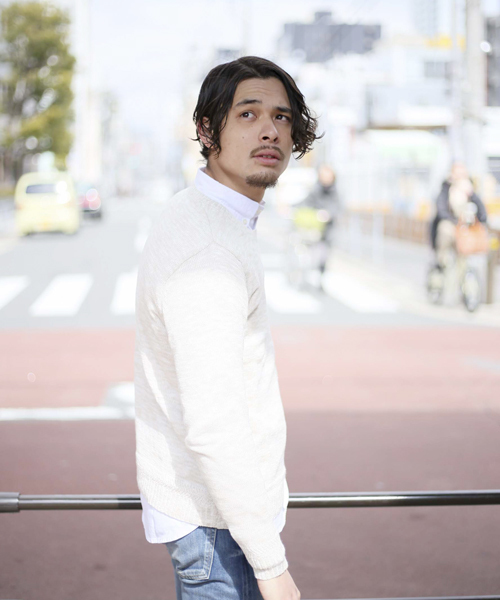 gim（ジム）の「【gim/ジム】綿麻スラブクルーネックニット（ニット/セーター・メンズ・グレー/ベージュ・MEDIUM/LARGE）」の10枚目の写真