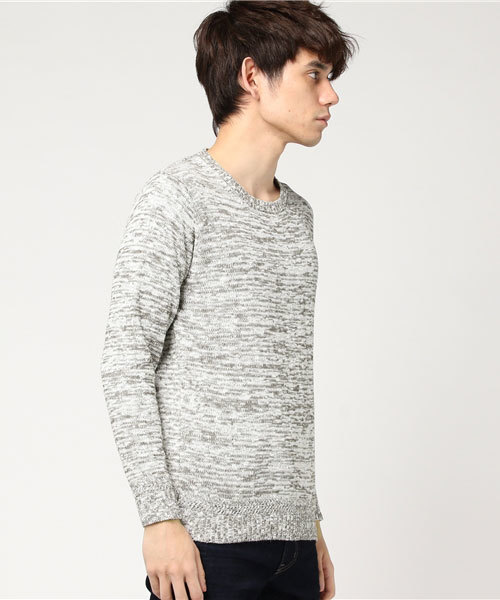 gim（ジム）の「【gim/ジム】綿麻スラブクルーネックニット（ニット/セーター・メンズ・グレー/ベージュ・MEDIUM/LARGE）」の3枚目の写真