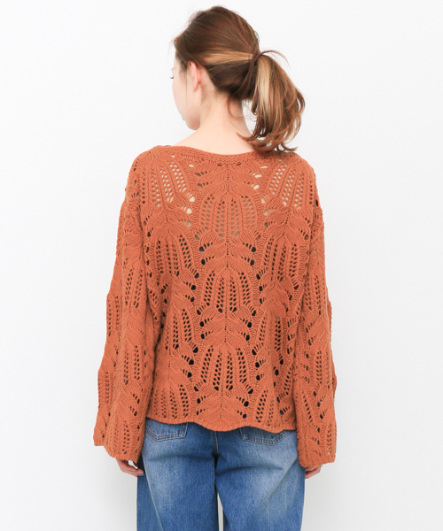 KBF（ケイビーエフ）の「KBF レース編みフレアスリーブプルオーバー（ニット/セーター・レディース・オレンジ/ベージュ/ライトブルー・ONE）」の6枚目の写真