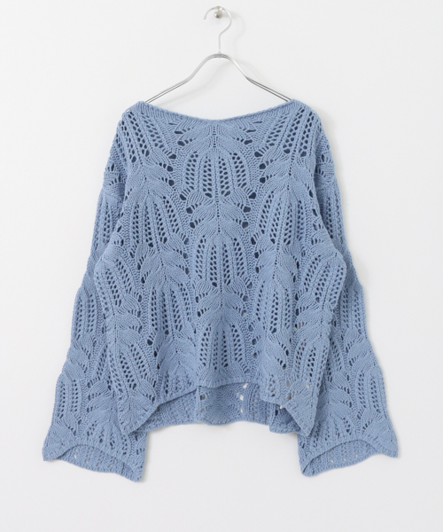 KBF（ケイビーエフ）の「KBF レース編みフレアスリーブプルオーバー（ニット/セーター・レディース・オレンジ/ベージュ/ライトブルー・ONE）」の9枚目の写真