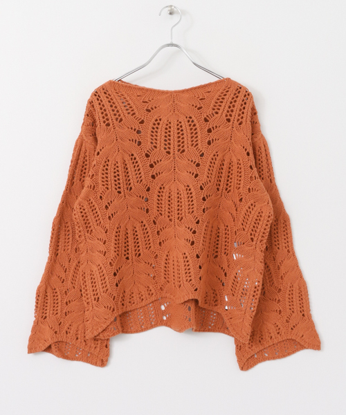 KBF（ケイビーエフ）の「KBF レース編みフレアスリーブプルオーバー（ニット/セーター・レディース・オレンジ/ベージュ/ライトブルー・ONE）」の10枚目の写真