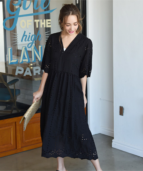 Luz Llena ラズレナ の 綿100 パンチングレース ロングワンピース ワンピース Wear