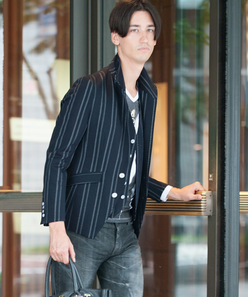 BUFFALO BOBS ストライプレイヤードロングテーラードジャケット Buffalo Bobs（バッファローボブズ）の「COZZA-SCHOOL(コッザスクール