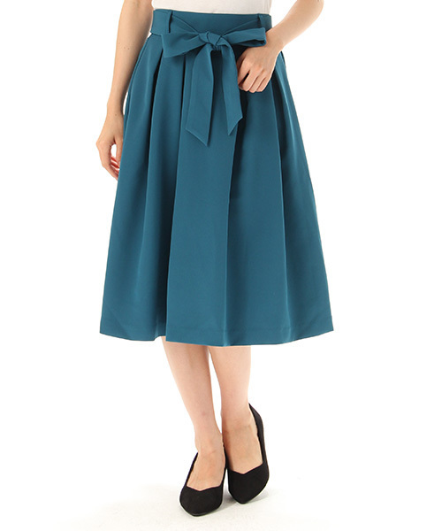 Honeys(ハニーズ)の「ベルト付ミディ丈フレアスカート(スカート・レディース・ブラック/ネイビー/レッド系その他/イエロー/グリーン・S/M/L)」の3枚目の写真