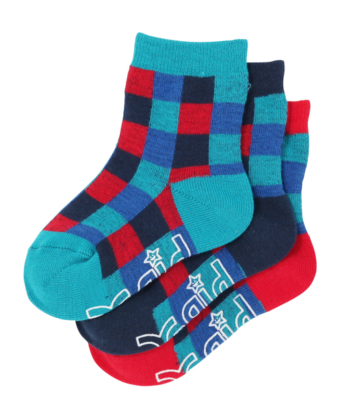 X-girl Stages（エックスガールステージス）の「BLOCK CHECK 3-PIECE SOCKS（ソックス/靴下・キッズ・ピンク/グリーン/ライトブルー・SMALL/MEDIUM）」の2枚目の写真