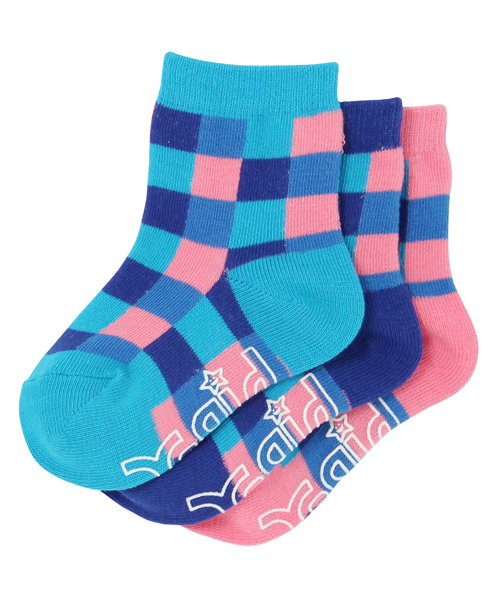 X-girl Stages（エックスガールステージス）の「BLOCK CHECK 3-PIECE SOCKS（ソックス/靴下・キッズ・ピンク/グリーン/ライトブルー・SMALL/MEDIUM）」の3枚目の写真