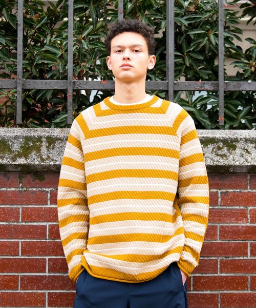 FACTOTUM（ファクトタム）の「【FACTOTUM】２トーンボーダーコンビクルーネックニット（ニット/セーター・メンズ・ブラウン/ブラック・44/46/48）」の2枚目の写真