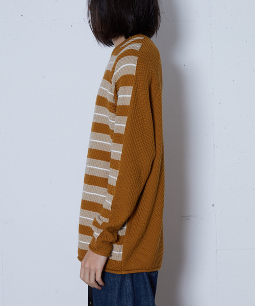 FACTOTUM（ファクトタム）の「【FACTOTUM】２トーンボーダーコンビクルーネックニット（ニット/セーター・メンズ・ブラウン/ブラック・44/46/48）」の6枚目の写真