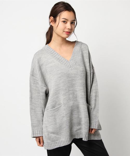 cepo(セポ)の「オーバーサイズVネックニット(ニット/セーター・レディース・チャコールグレー/グレー/オフホワイト/モカ・M)」の8枚目の写真