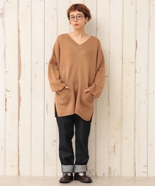 cepo(セポ)の「オーバーサイズVネックニット(ニット/セーター・レディース・チャコールグレー/グレー/オフホワイト/モカ・M)」の10枚目の写真