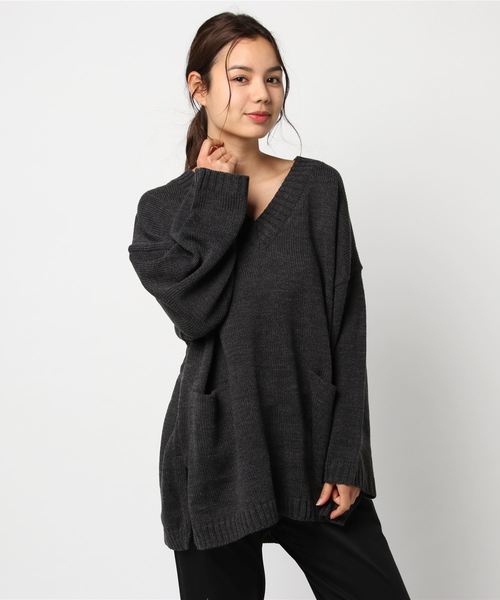 cepo(セポ)の「オーバーサイズVネックニット(ニット/セーター・レディース・チャコールグレー/グレー/オフホワイト/モカ・M)」の3枚目の写真