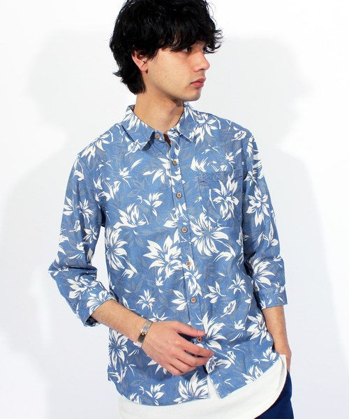 ８(eight)（エイト）の「アロハ柄 7分袖シャツ 花柄 コットン（シャツ/ブラウス・メンズ・A/B/C・MEDIUM/LARGE/X-LARGE）」の2枚目の写真