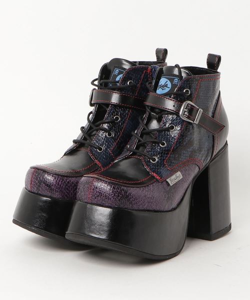 YOSUKE（ヨースケ）の「「YOSUKE/ヨースケ」超厚底レースアップショートブーツ（ブーツ・レディース・ブラック/ブラック系その他/ワイン/ブラックミックス/ブラウン系その他/レオパード/グリーン/キャメル/パイソン・23/24/22.5/24.5/23.5）」の3枚目の写真