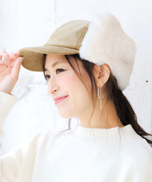 14+ | フェイクファー耳付きCAP 14+オリジナル フライト キャップ ファー レディース 帽子 BIG(キャップ)