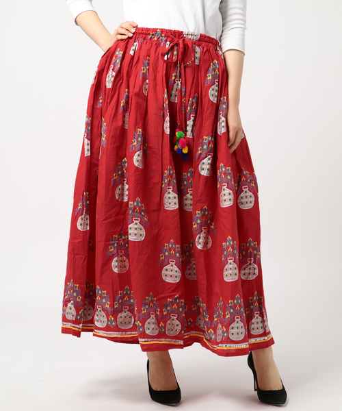 チャイハネ（チャイハネ）の「【チャイハネ】yul 花瓶プリントロングスカート（スカート・レディース・ブラック/グリーン/レッド/ホワイト/イエロー・FREE）」の12枚目の写真