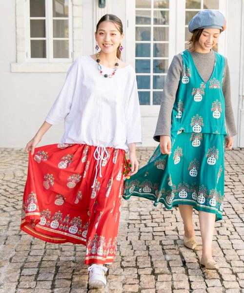 チャイハネ（チャイハネ）の「【チャイハネ】yul 花瓶プリントロングスカート（スカート・レディース・ブラック/グリーン/レッド/ホワイト/イエロー・FREE）」の13枚目の写真