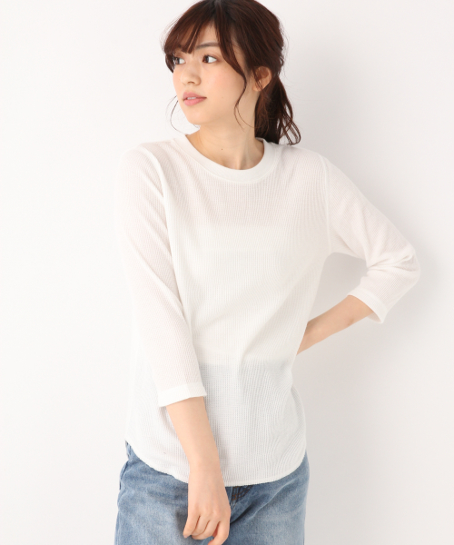 GLOBAL WORK(グローバルワーク)の「BEAUTEEワッフルクルーTEE/823918(Tシャツ/カットソー・レディース・ダークブルー/ホワイト/ブラック/その他/オフホワイト・MEDIUM/LARGE)」の2枚目の写真