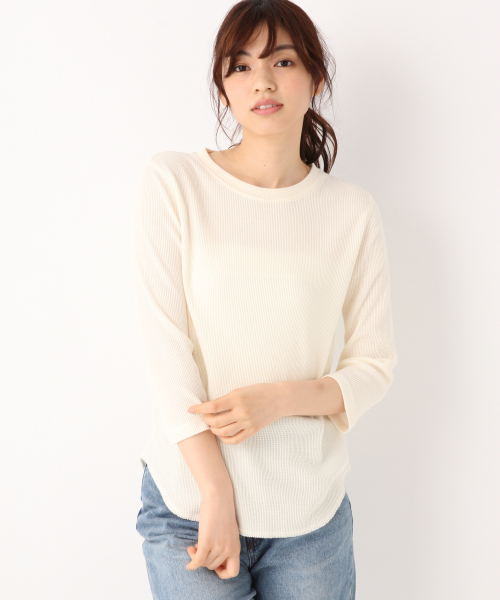 GLOBAL WORK(グローバルワーク)の「BEAUTEEワッフルクルーTEE/823918(Tシャツ/カットソー・レディース・ダークブルー/ホワイト/ブラック/その他/オフホワイト・MEDIUM/LARGE)」の3枚目の写真