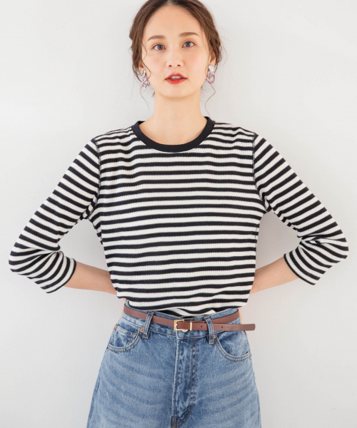 GLOBAL WORK(グローバルワーク)の「BEAUTEEワッフルクルーTEE/823918(Tシャツ/カットソー・レディース・ダークブルー/ホワイト/ブラック/その他/オフホワイト・MEDIUM/LARGE)」の6枚目の写真