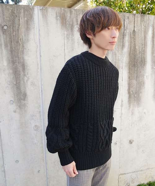 SUPERTHANKS（スーパーサンクス）の「ケーブルニットクルーネック（ニット/セーター・メンズ・オレンジ/カーキ/ナチュラル/ブラック・LARGE/MEDIUM/SMALL）」の5枚目の写真