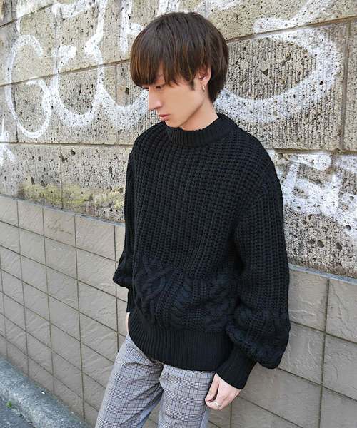 SUPERTHANKS（スーパーサンクス）の「ケーブルニットクルーネック（ニット/セーター・メンズ・オレンジ/カーキ/ナチュラル/ブラック・LARGE/MEDIUM/SMALL）」の6枚目の写真