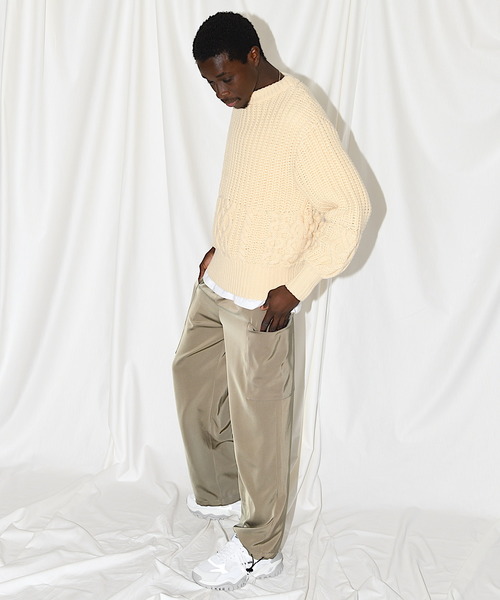 SUPERTHANKS（スーパーサンクス）の「ケーブルニットクルーネック（ニット/セーター・メンズ・オレンジ/カーキ/ナチュラル/ブラック・LARGE/MEDIUM/SMALL）」の9枚目の写真